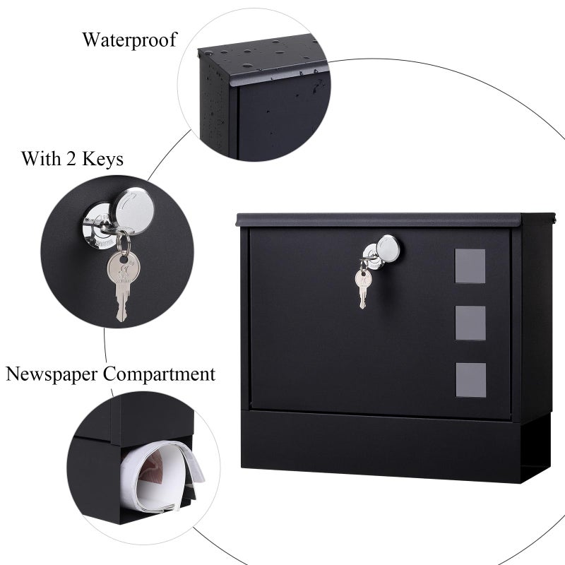 Jssmst Locking Mailbox Wall Mount for Outsideâ€“ Jssmst Mailboxes with Key Lock for Front Door Fence, Large Capacity Letter Box, 14.3 x 4.1 x 11.8 Inch, Black, SM-HPB911BN - Image 4